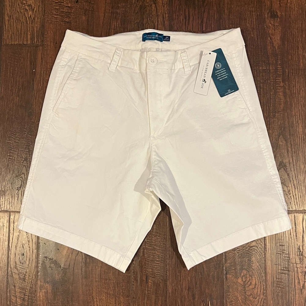 Caribbean Joe Women's Stylish High Waist Flat Front Cotton Shorts Size 8P White